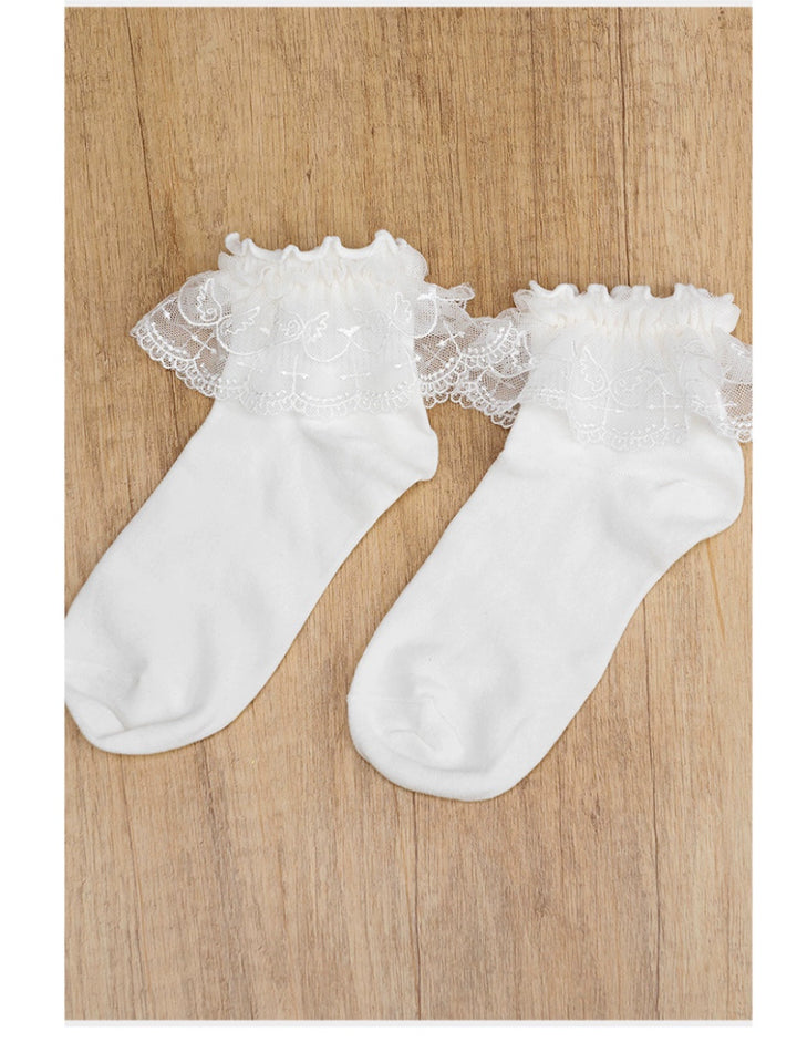 Lolita Socks White Black Socks Wings Cross Lace Socks 33810:447090