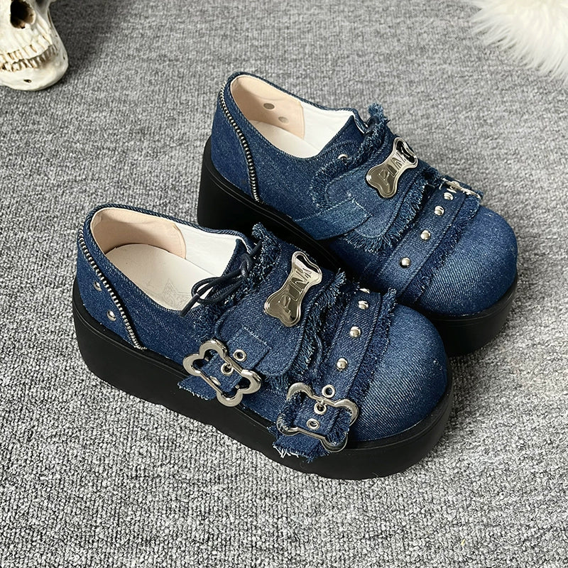 Y2K Punk Shoes Platform Shoes Slip-on Cowhide Shoes 29722:368454