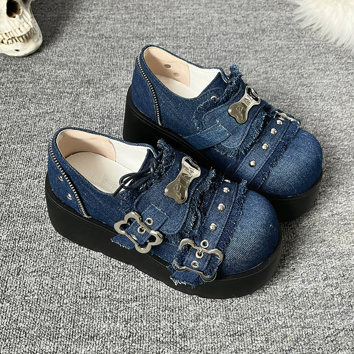 Y2K Punk Shoes Platform Shoes Slip-on Cowhide Shoes 29722:368454