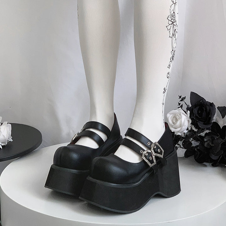 Black Red Platform Shoes Mary Jane Shoes 29728:367844