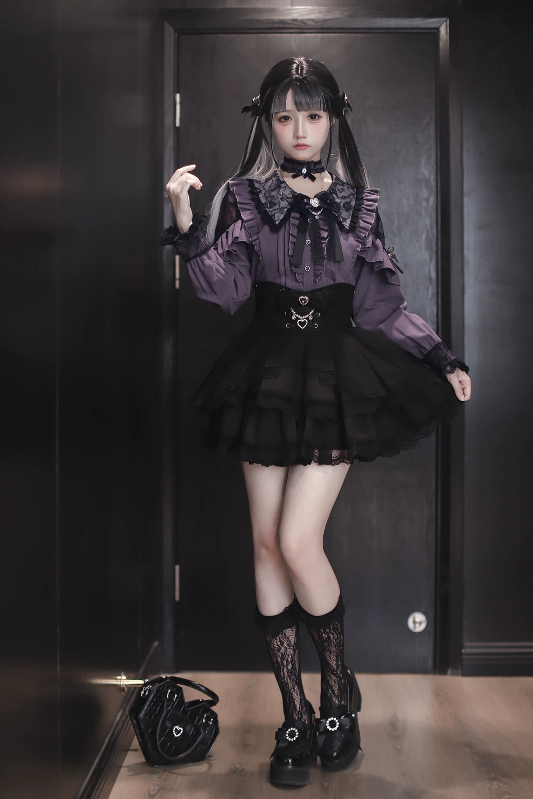 Jirai Kei Tiered Tuffles Skirt, Elastic High-Waist 44587:814533