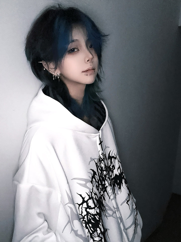 Cotton Jirai Kei Coat Gothic Punk Style with Oversized Design 42386:737947