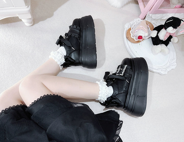 Ryousangata High Platform Shoes, Satin Bow 43688:783045