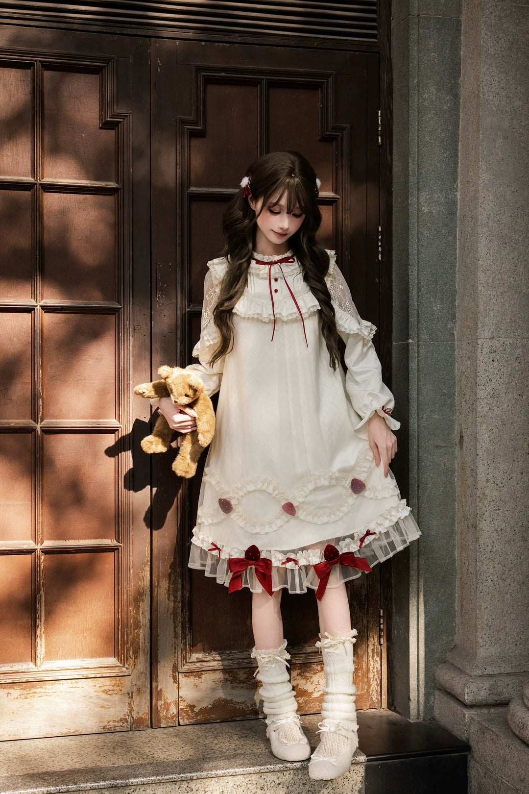 A-Line Daily Lolita OP Dress, Strawberry Accents 44324:805693