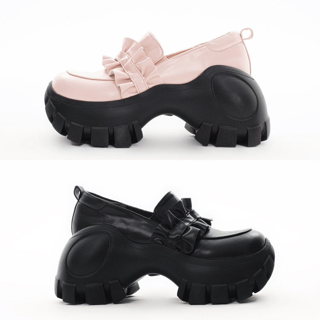 JK Uniform Pink Black Platform Shoes With Bow Ties 21892:331892