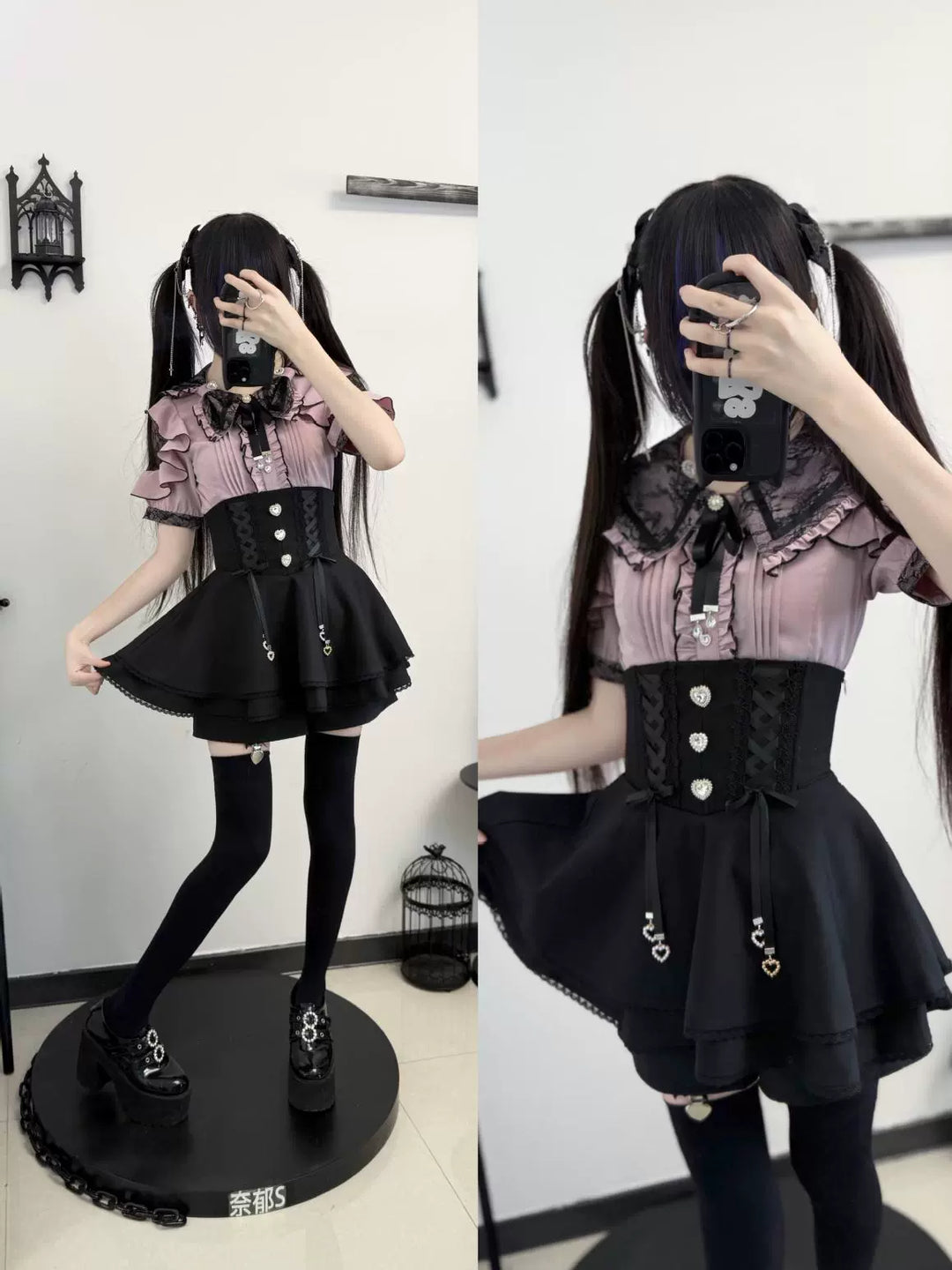 Chiffon Jirai Kei Blouse, Bow Collar 43784:785819