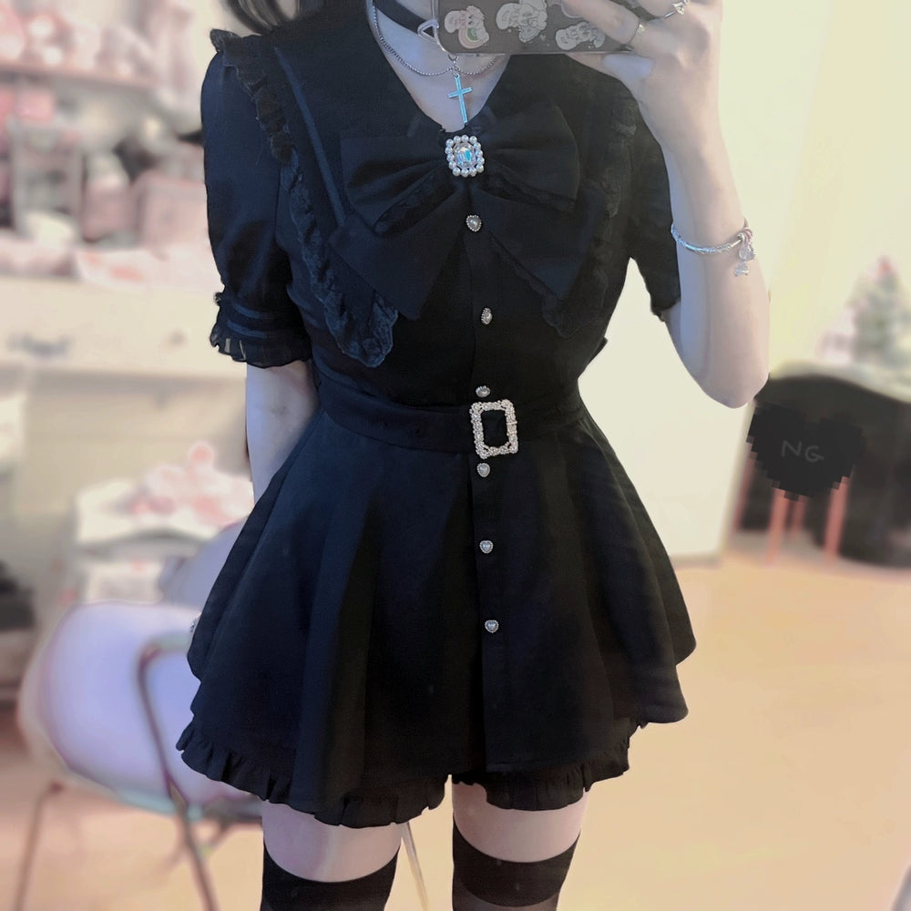 Jirai Kei Dress And Shorts Waist-cinching Set Up (L M S XL / Black) 37548:563450