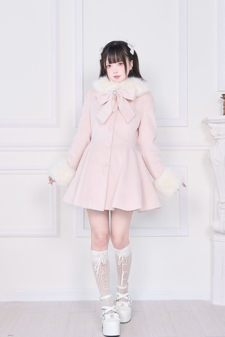 Jirai Kei Winter Coat, Faux Fur Trim, Detachable Cape 44066:794474