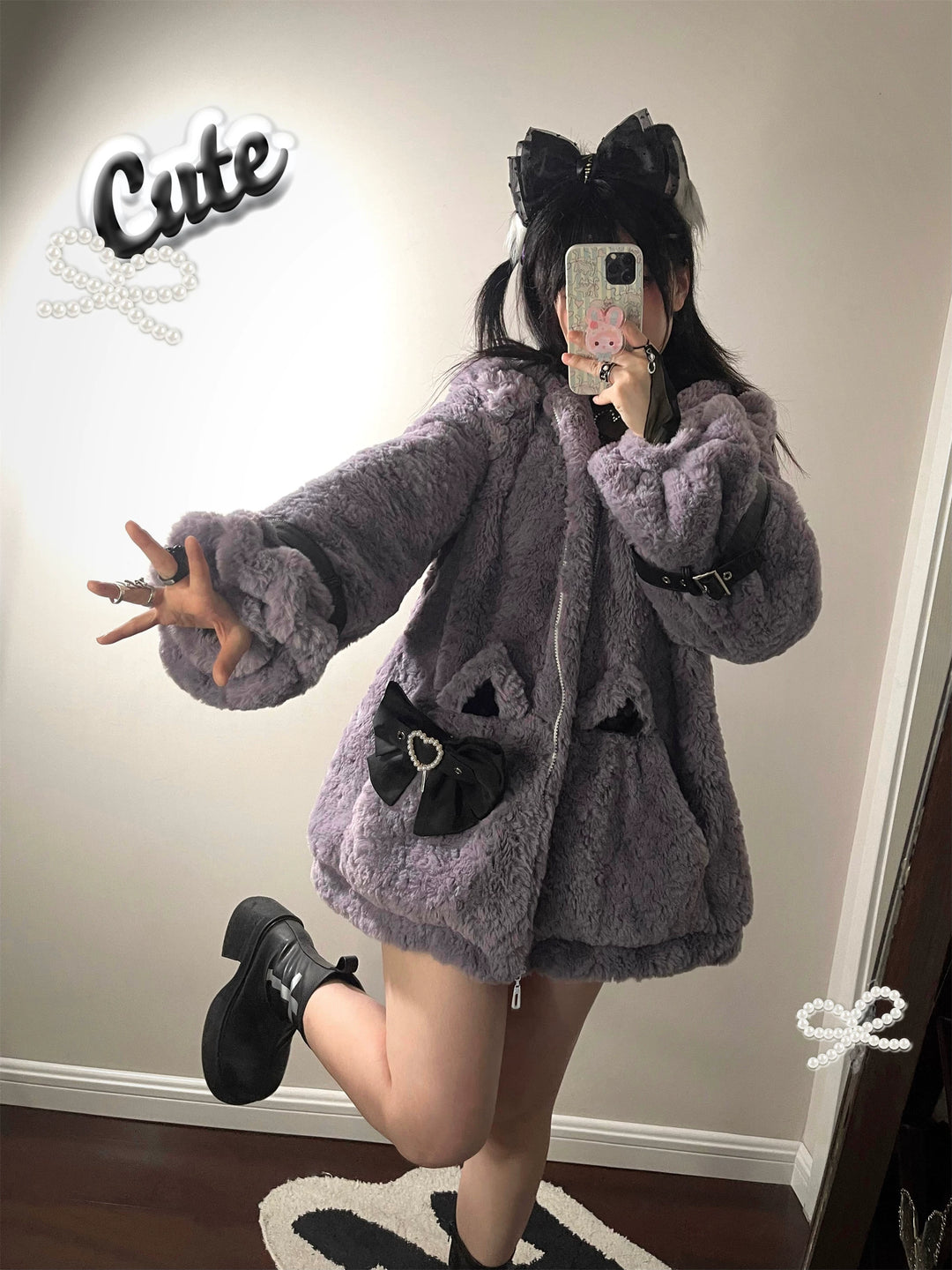 Jirai Kei Coat Cat Ear Hood Jacket Fleece Coat 39958:646696