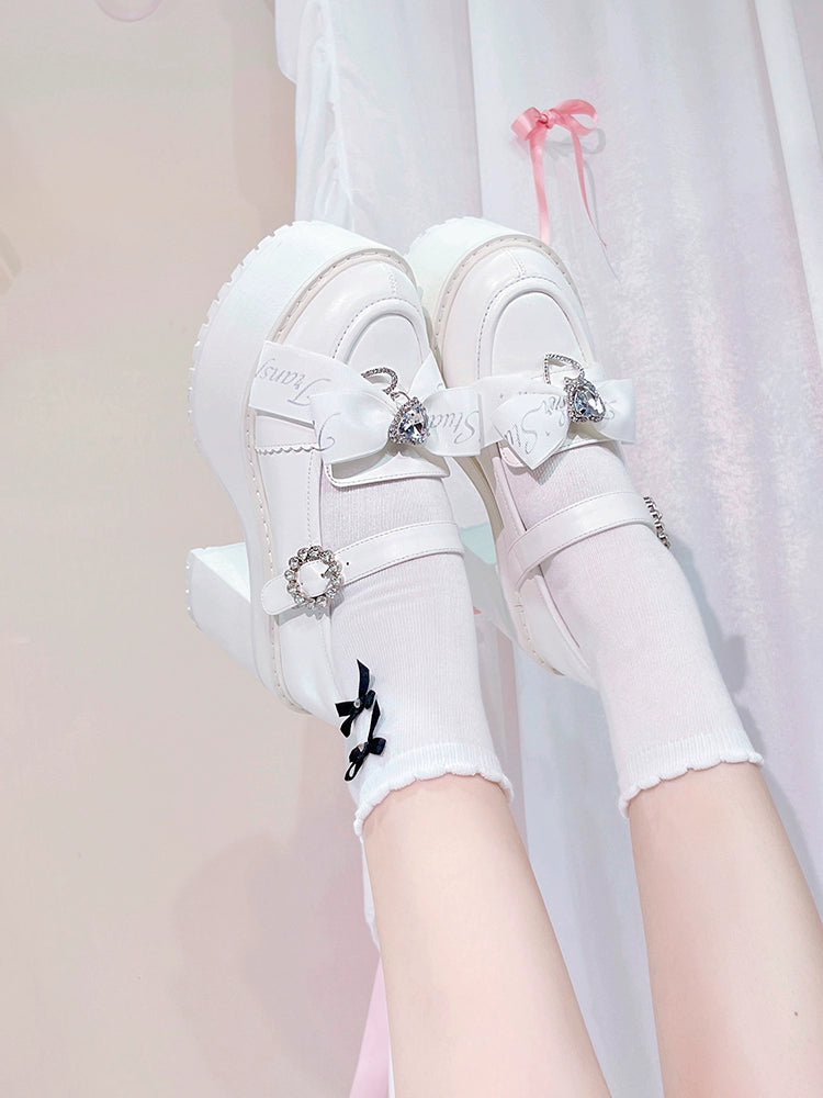 Jirai Kei Shoes Rhinestone Bow Platform Shoes With Shoe Clip 38042:594406