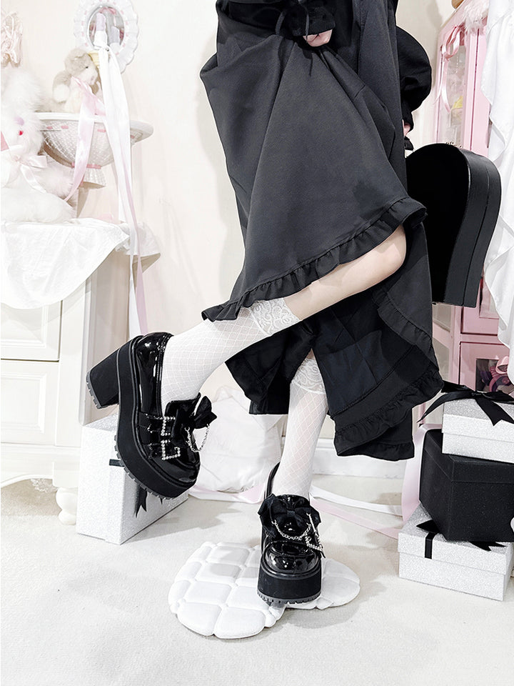 Jirai Kei Platform Shoes With Square Rhinestone and Cross Pendant 42228:734279