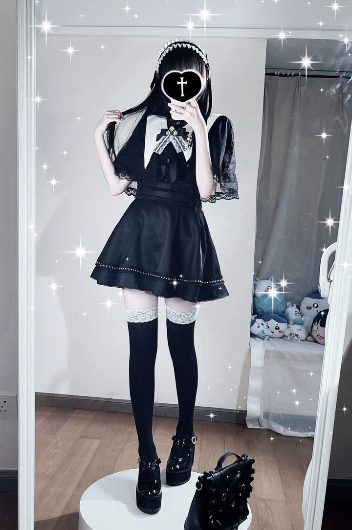 Jirai Kei Skirt Angel Wing Collar Blouse Double Layered Skirt 39538:634676