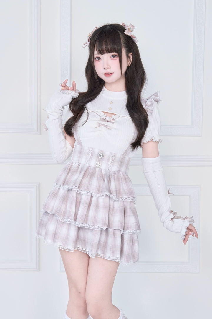 Jirai Kei Knitted Top, High Waist Skirt 43806:786182