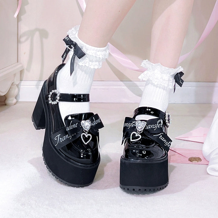 Jirai Kei Shoes Rhinestone Bow Platform Shoes With Shoe Clip (34 35 36 37 38 39 40) 38042:594452