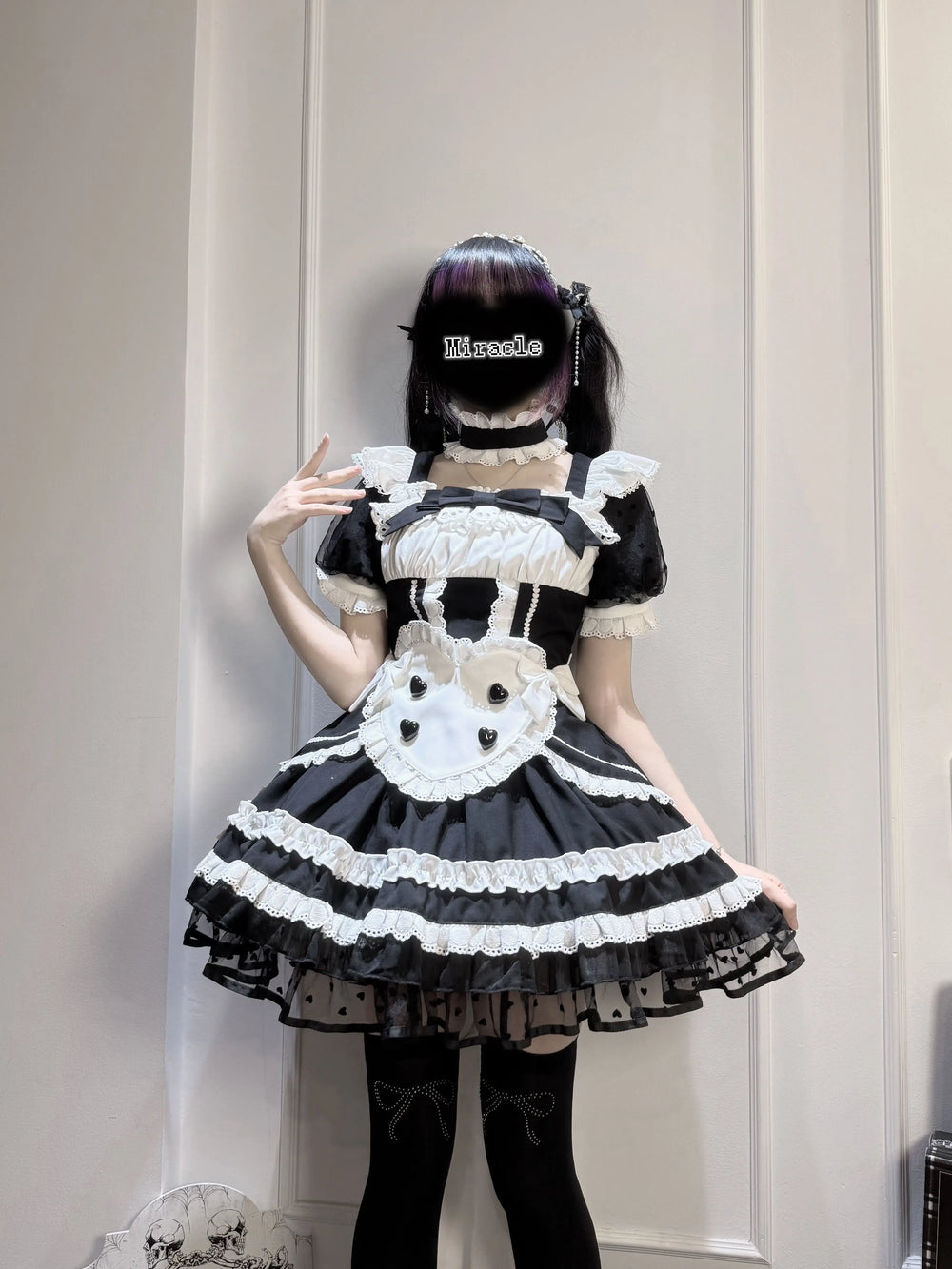 Black and White Maid Lolita Dress, Detachable Apron 46065:874556