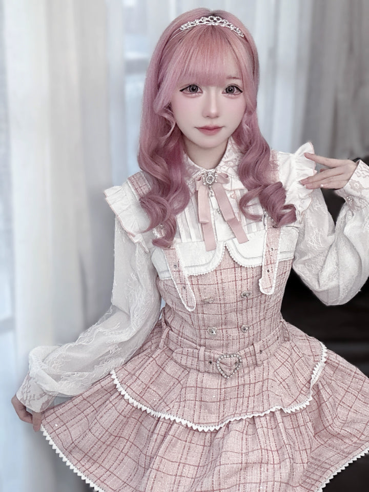 Tweed-like Jirai Kei Suspender Skirt, Matching Shorts 44178:799972