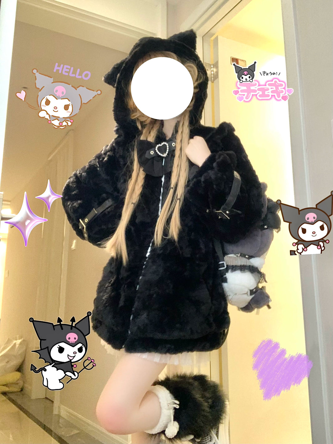 Jirai Kei Coat Cat Ear Hood Jacket Fleece Coat 39958:646688