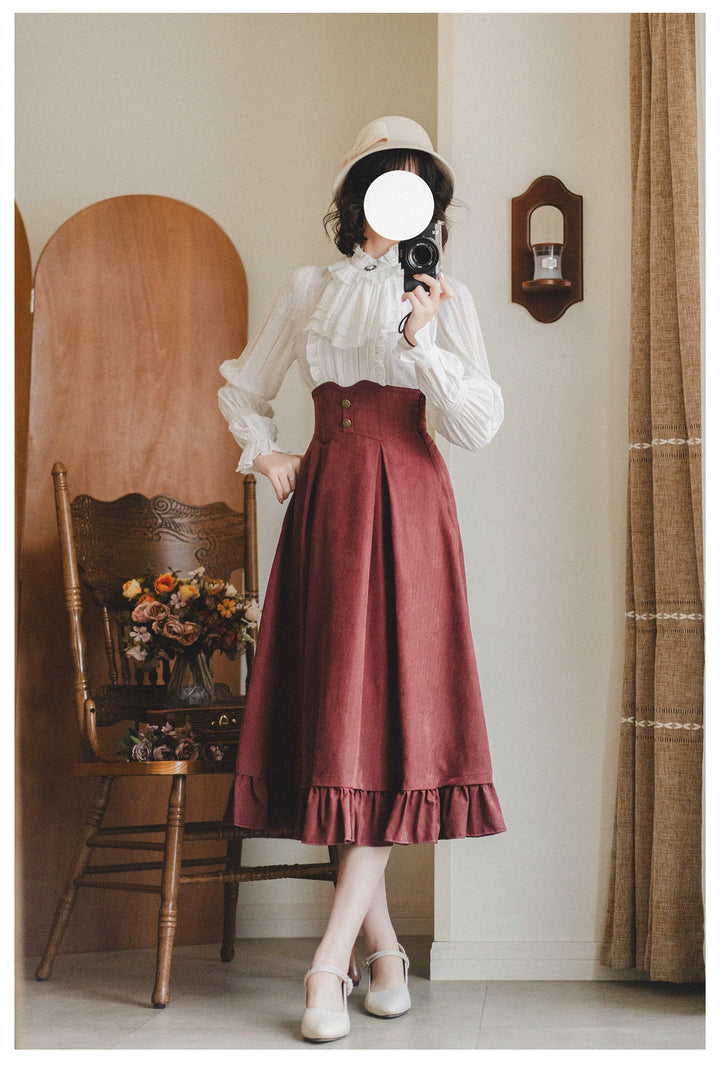 Classic Lolita A-Line Skirt + Button-Front Vest + White Blouse 40944:770390
