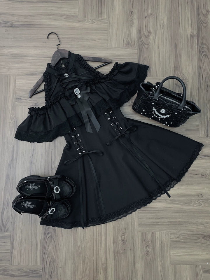 Seiso Kei Open-Shoulder Dress, Lace Details 44745:821864