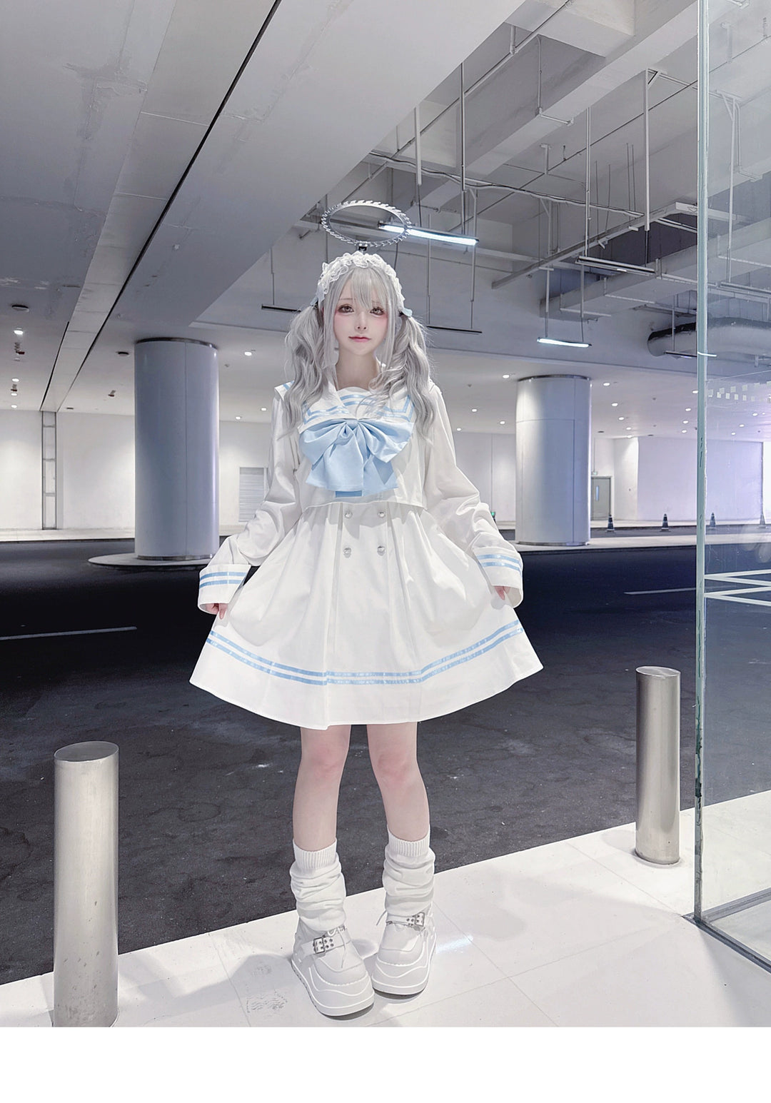 Sailor Collar JK Uniform Dress, Flared Sleeves 43871:787964