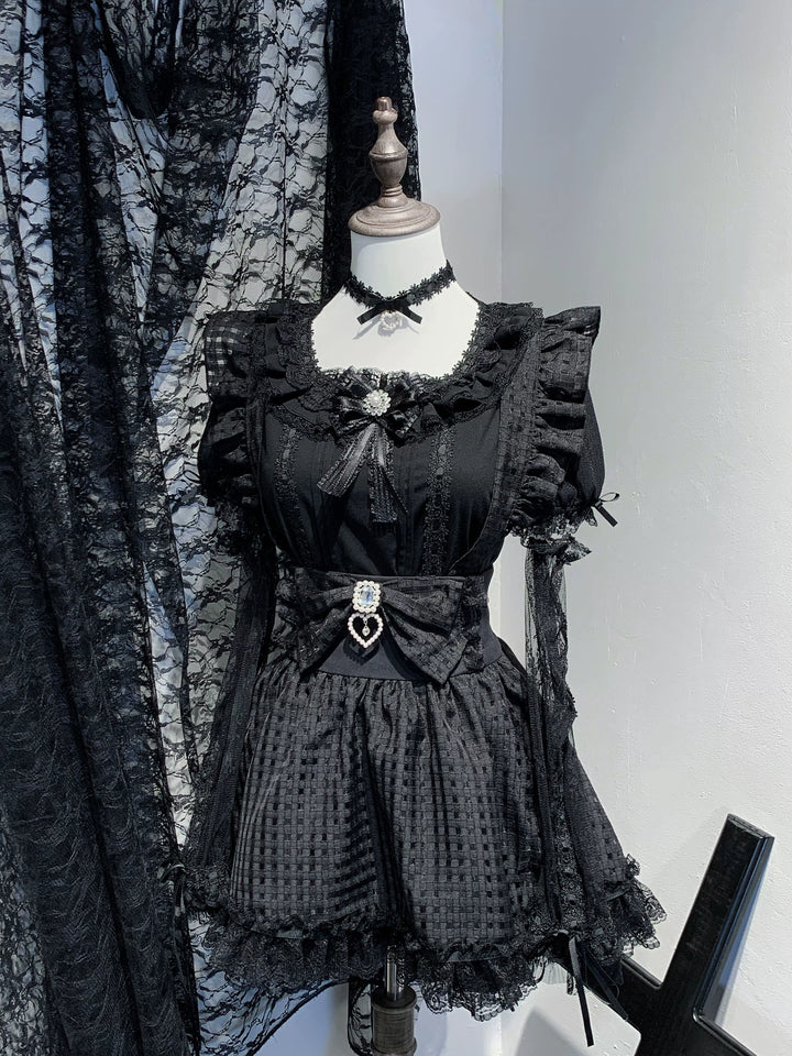 High-Waisted A-line Jirai Kei Skirt with Detachable Suspenders 42863:755765