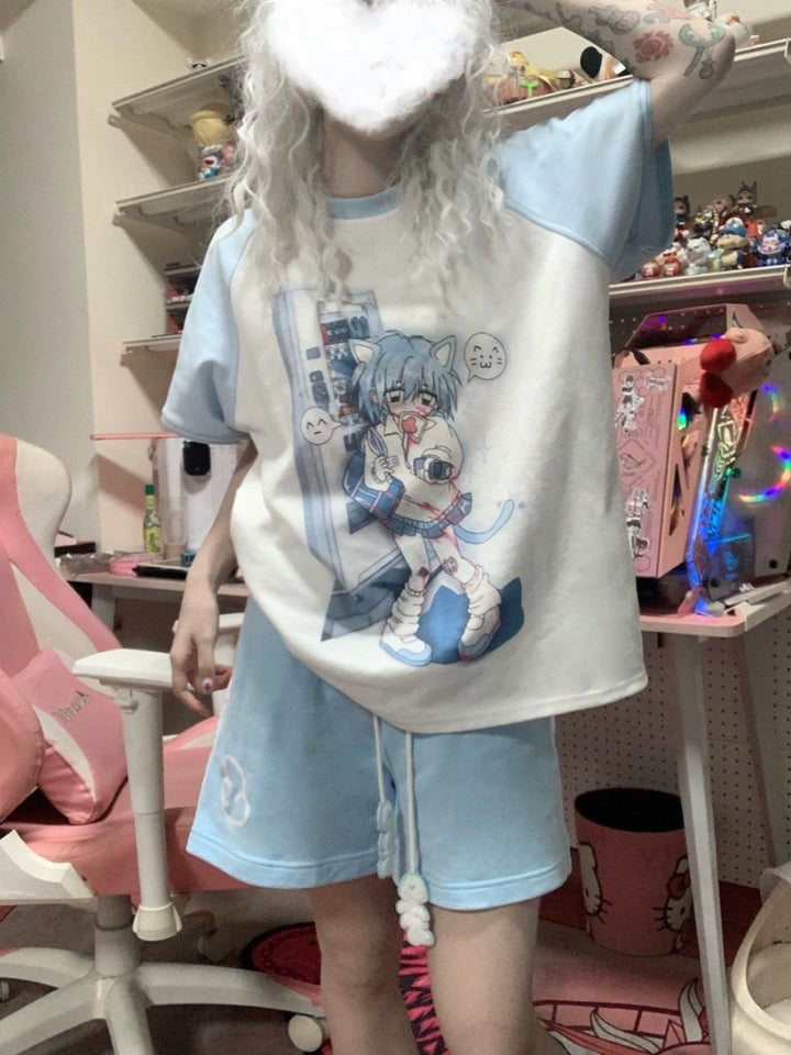 Jirai Kei Black Sky Blue White Sports Shorts 29186:341136 29186:341136