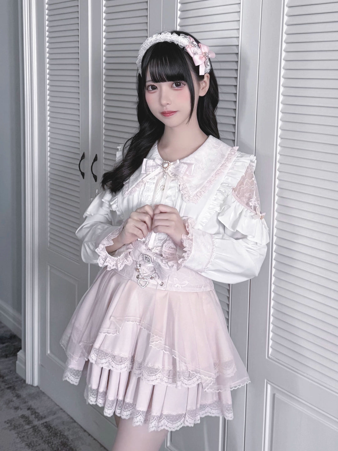 Jirai Kei Tiered Tuffles Skirt, Elastic High-Waist 44587:814580