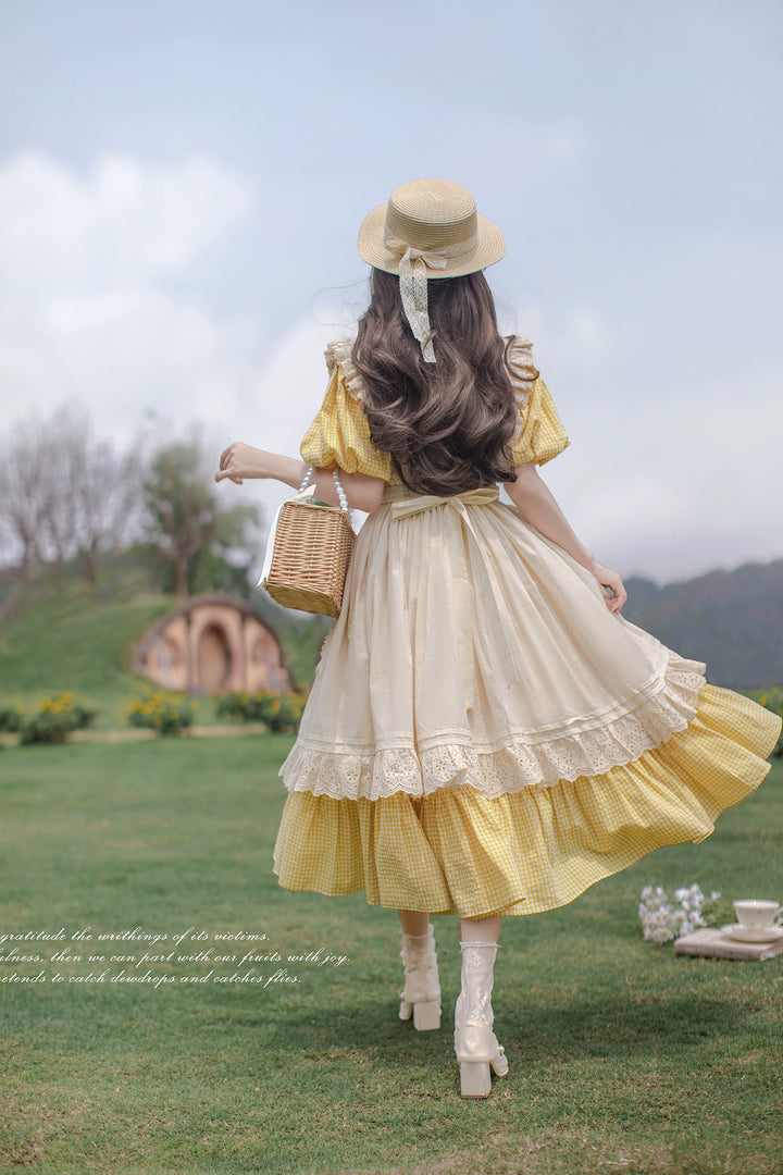 Country Lolita Dress Set Short/Long-Sleeved OP and Cotton Over-Skirt 42815:754203