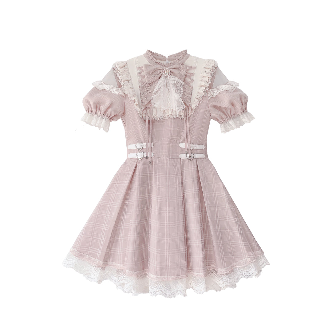 Pink Ryousangata Dress, Lace Trim & Square Rhinestone Bow (L M S XL) 43193:770342