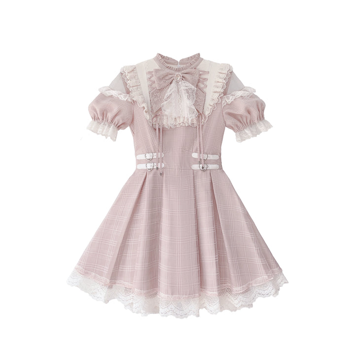 Pink Ryousangata Dress, Lace Trim & Square Rhinestone Bow (L M S XL) 43193:770342