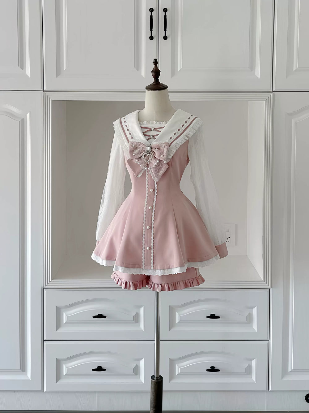 Sailor Collar Ryousangata Set Up, Lace Sleeves (Pink / 2XL L M S XL / In-stock Pre-sale) 43785:785600