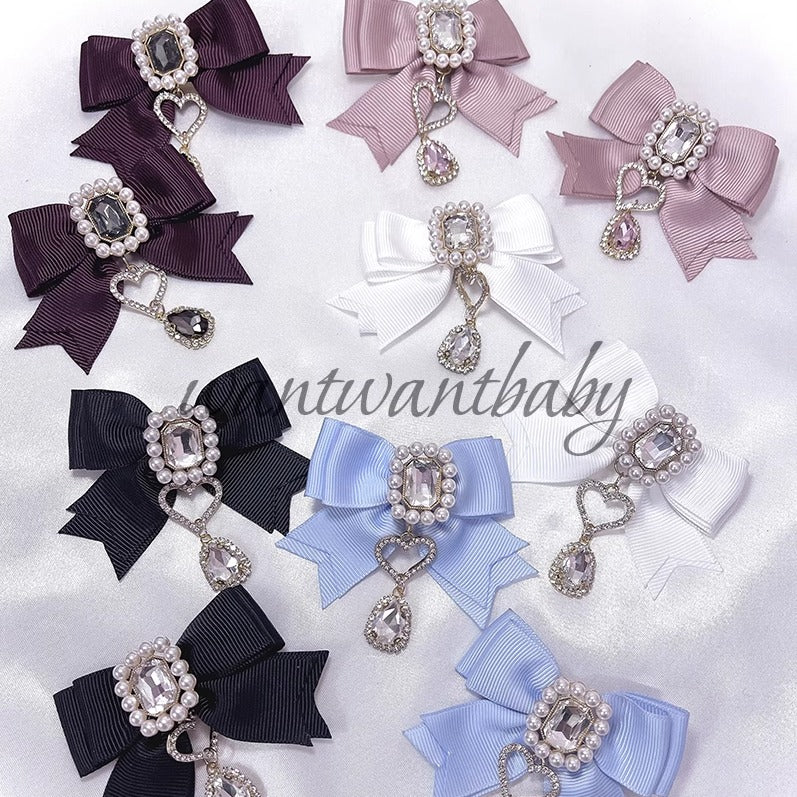 Ribbon Jirai Kei Hair Clips with Rhinestone And Pearl Detail 42436:740168