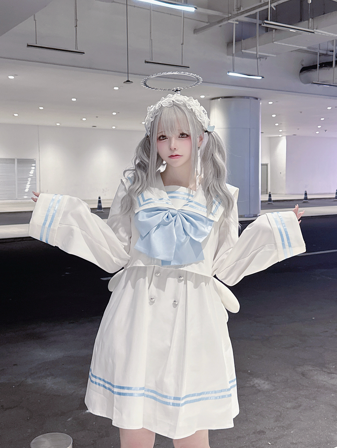 Sailor Collar JK Uniform Dress, Flared Sleeves (L M) 43871:787955