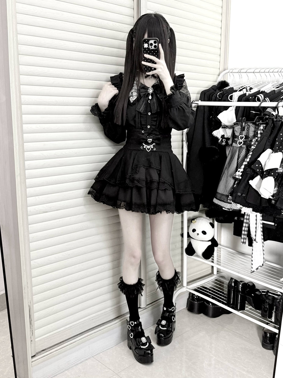 Jirai Kei Tiered Tuffles Skirt, Elastic High-Waist 44587:814560