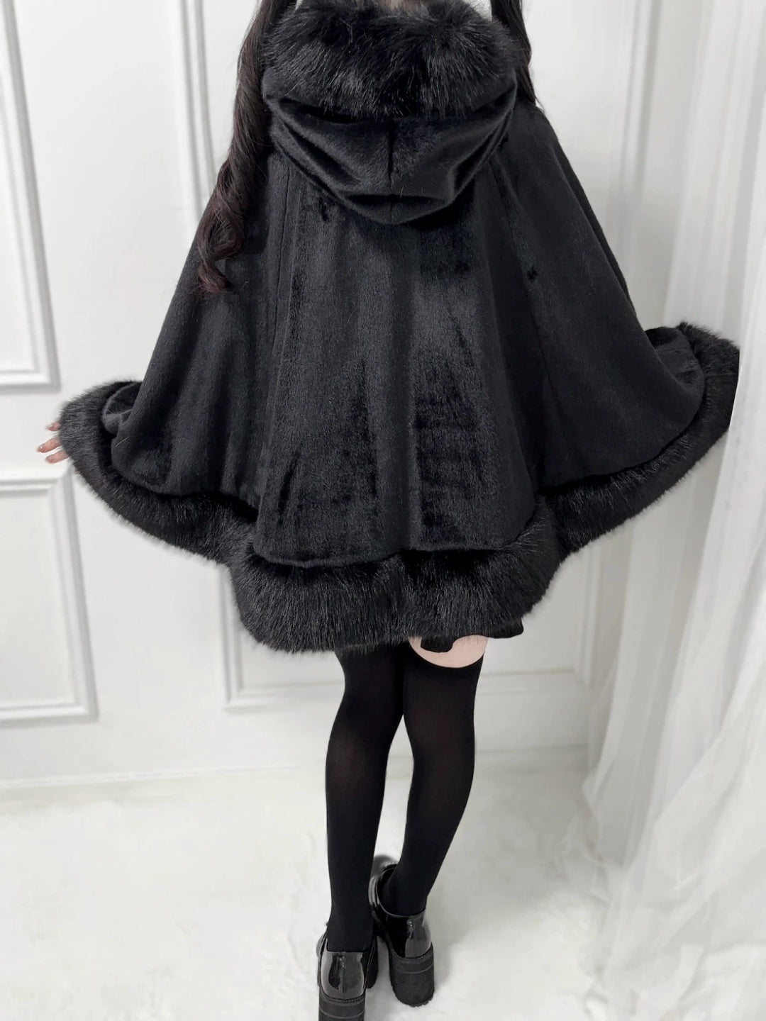 Hooded Jirai Kei Winter Cape, Bow Buttons 44428:808735