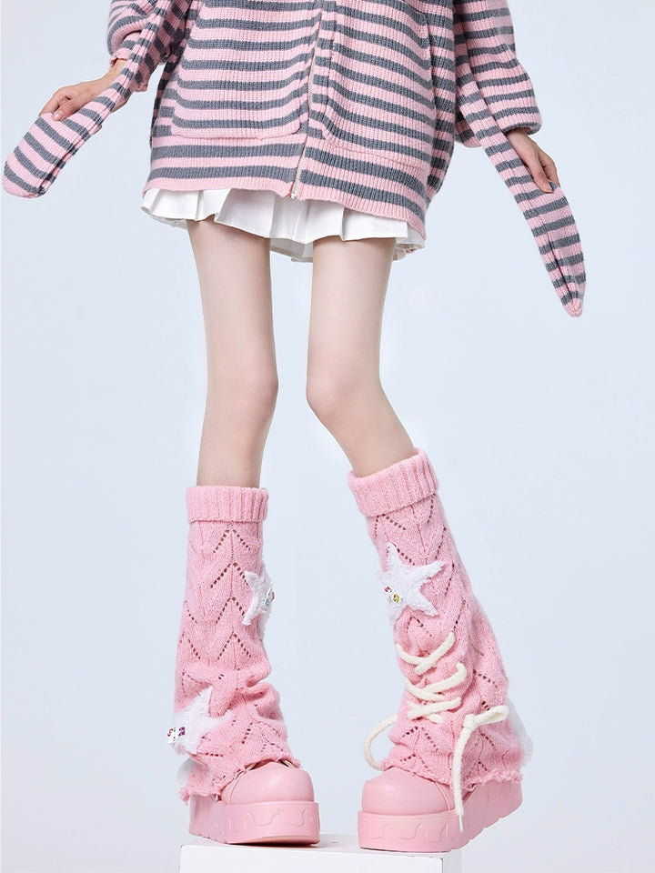 Tenshi Kaiwai Knit Leg Sleeves Y2K Stacked Socks Multicolor 38250:582378