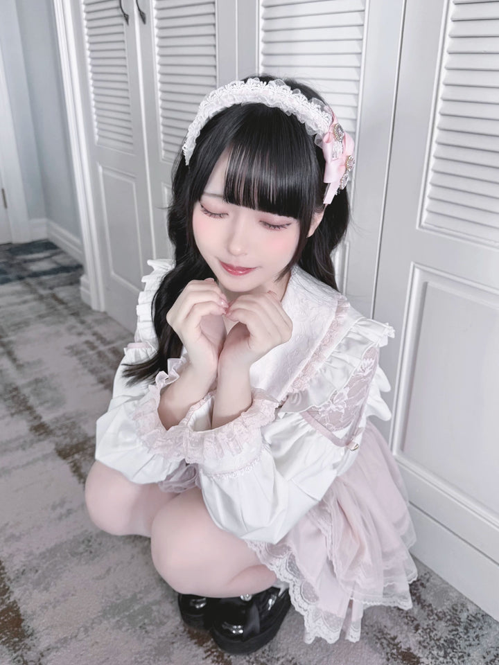 Jirai Kei Long Sleeve Blouse, Lace Open-Shoulder 44588:815064
