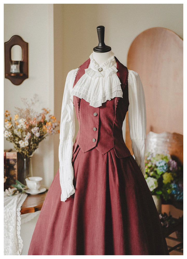 Classic Lolita A-Line Skirt + Button-Front Vest + White Blouse 40944:770393