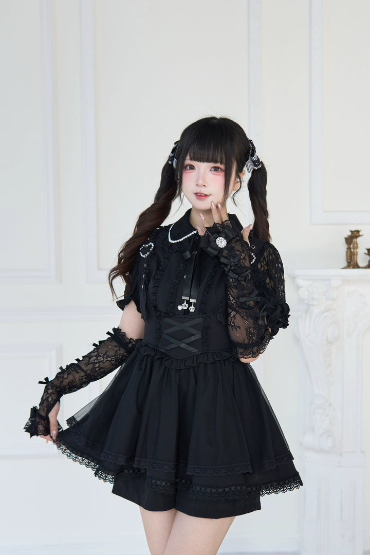 Jirai Kei Lace Arm Sleeves, Ribbon Bows, Rhinestones, Pearl Accents 43316:773892