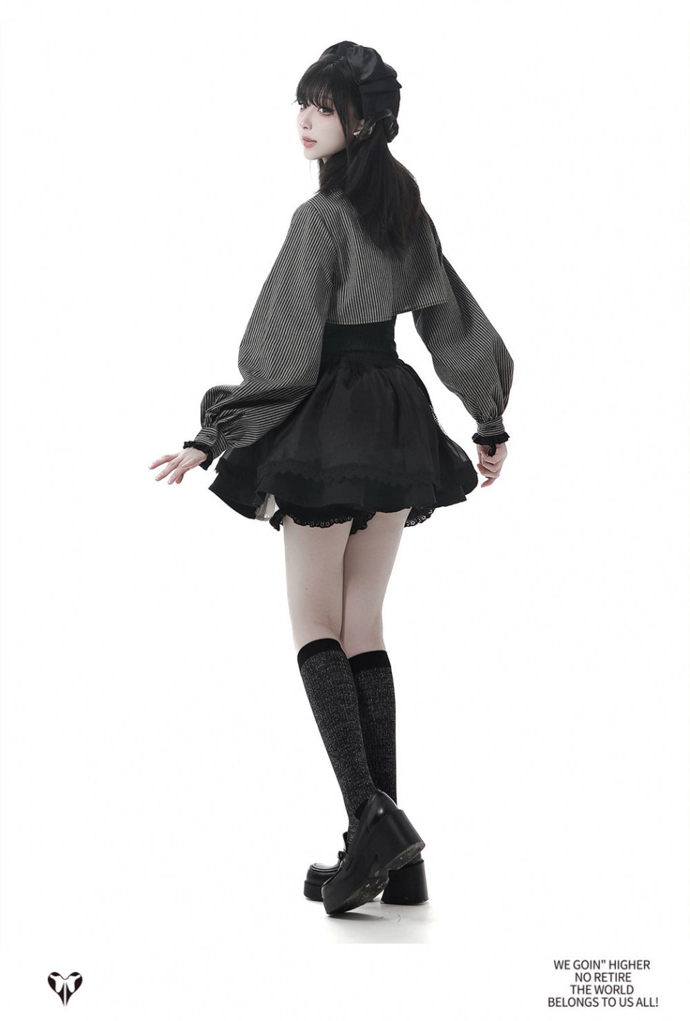 Gothic Striped Blouse, Black Skirt Set 44172:800232