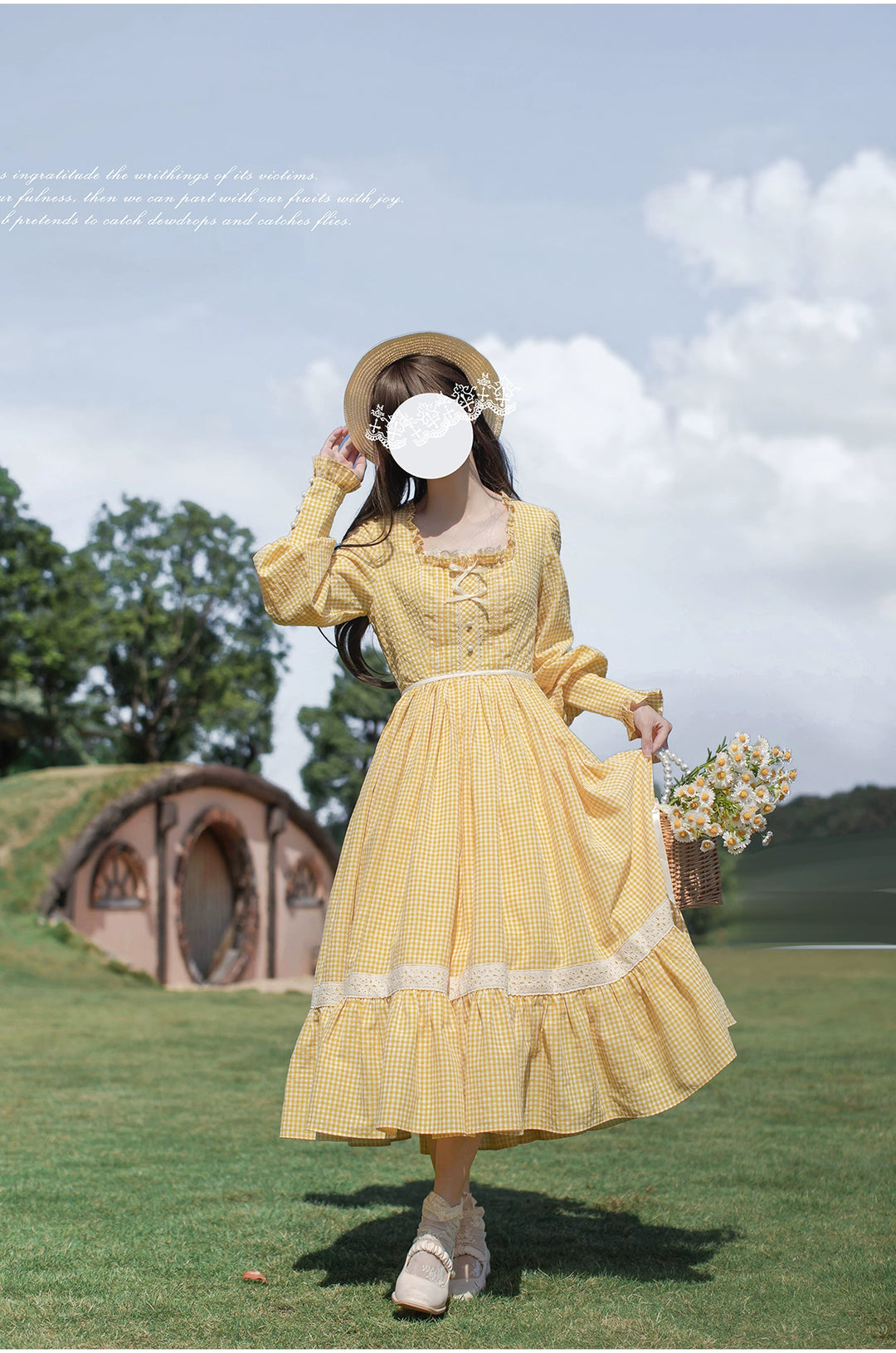 Country Lolita Dress Set Short/Long-Sleeved OP and Cotton Over-Skirt 42815:754201