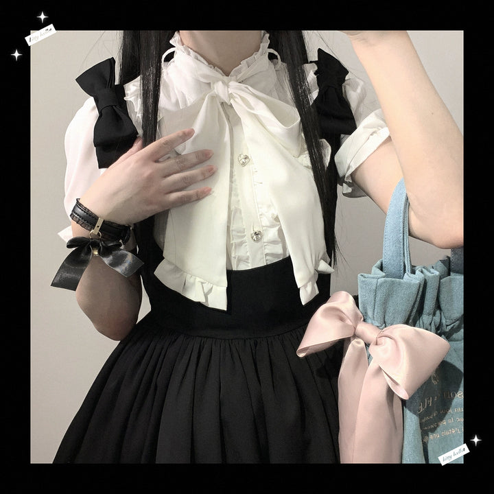 Jirai Kei Blouse Sweet Butterfly Tie Shirt Short Sleeve Top (Preorder / White) 35382:522504