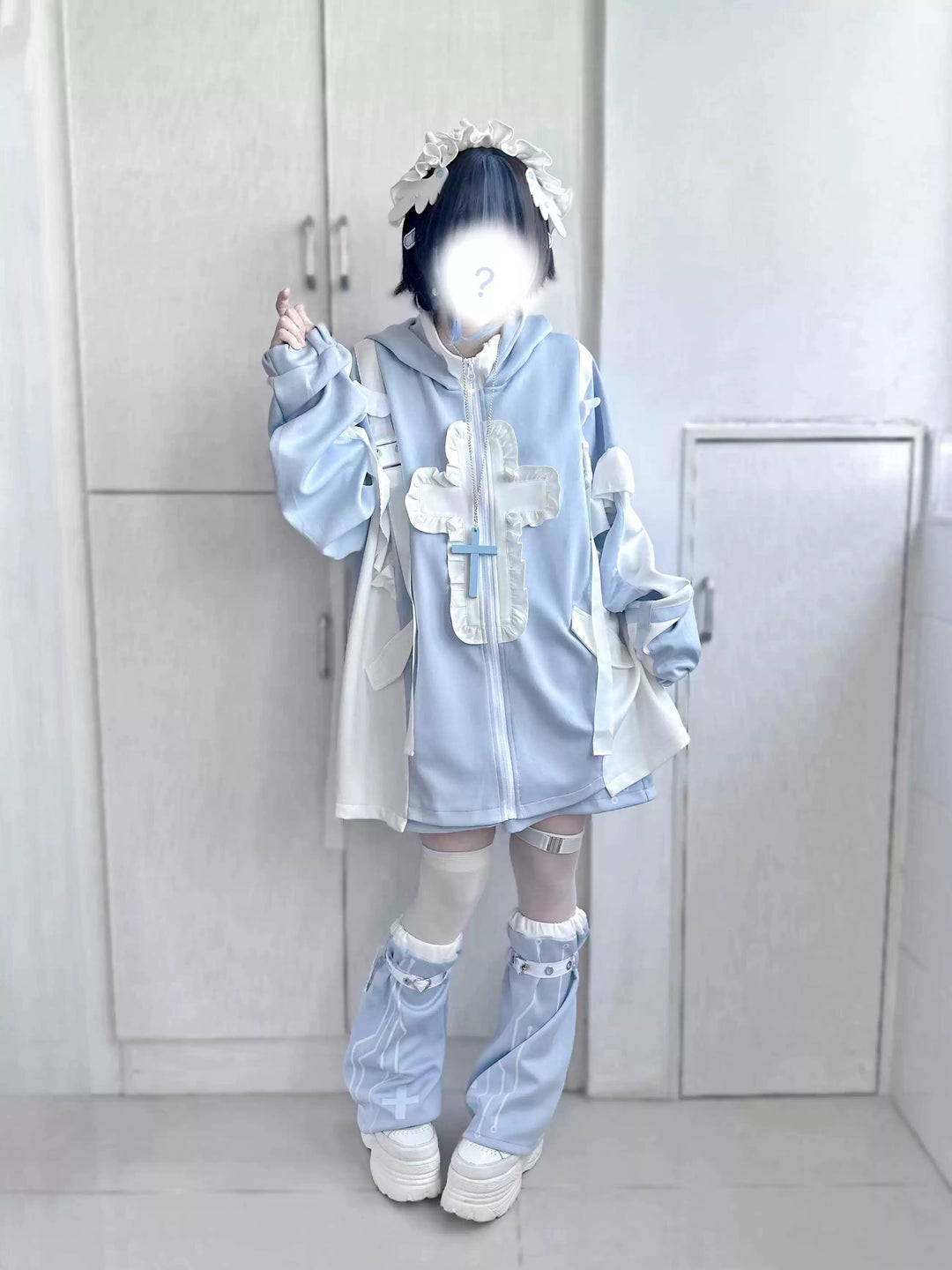 Tenshi Kaiwai Full Set Flounced Blue Cat Ears Coat & Shorts Set 39094:615454