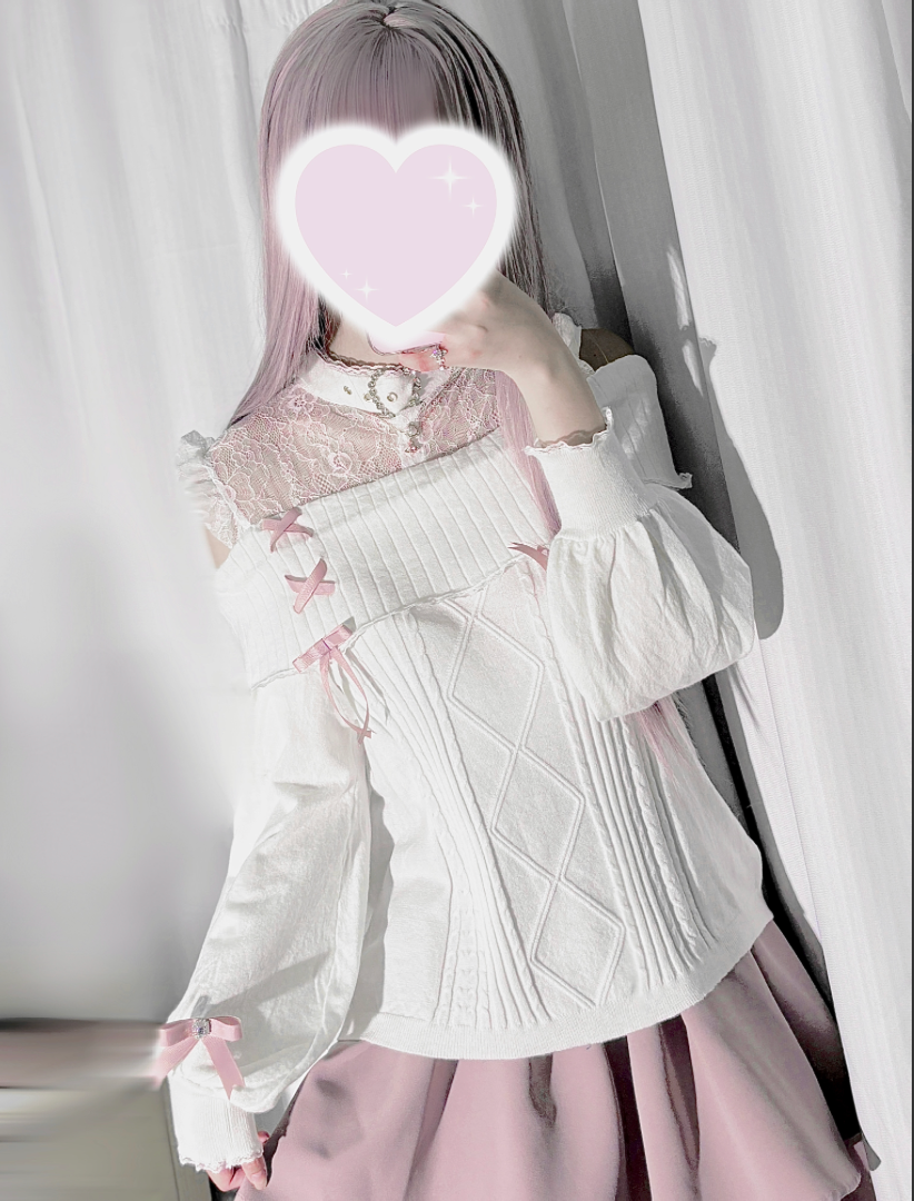 Jirai Kei Sweater Knitted Lace Heart Rhinestone Sweater 34482:462690