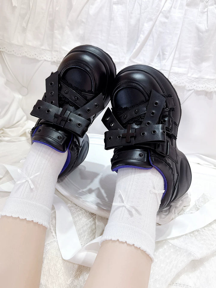 Jirai Kei High Platform Shoes, Multiple Buckle Straps (Black / 35 36 37 38 39 40) 44626:815664