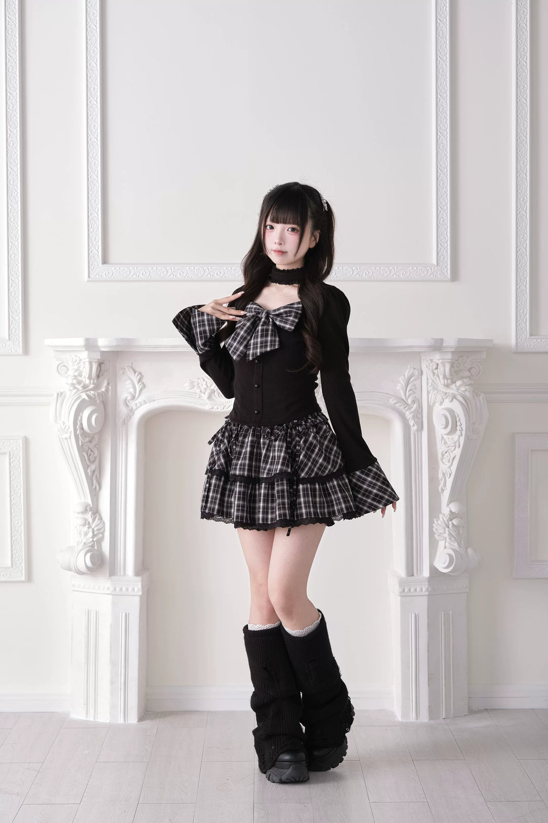 Jirai Kei High Waist Skirt, Tiered Ruffles 44687:818956