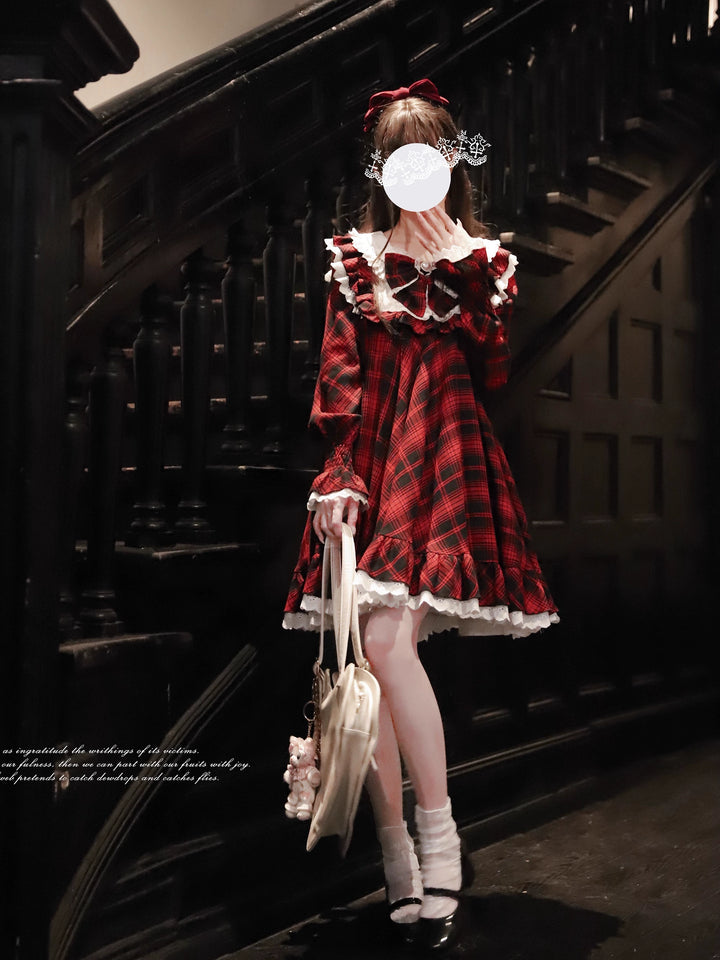 Doll-like Plaid Dress, A Line Design 44041:793496