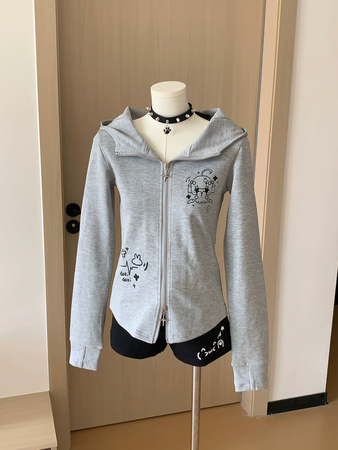 Hooded Jirai Kei Jacket, Bunny Ears & Two-Way Zippers (L M S) 42899:757210