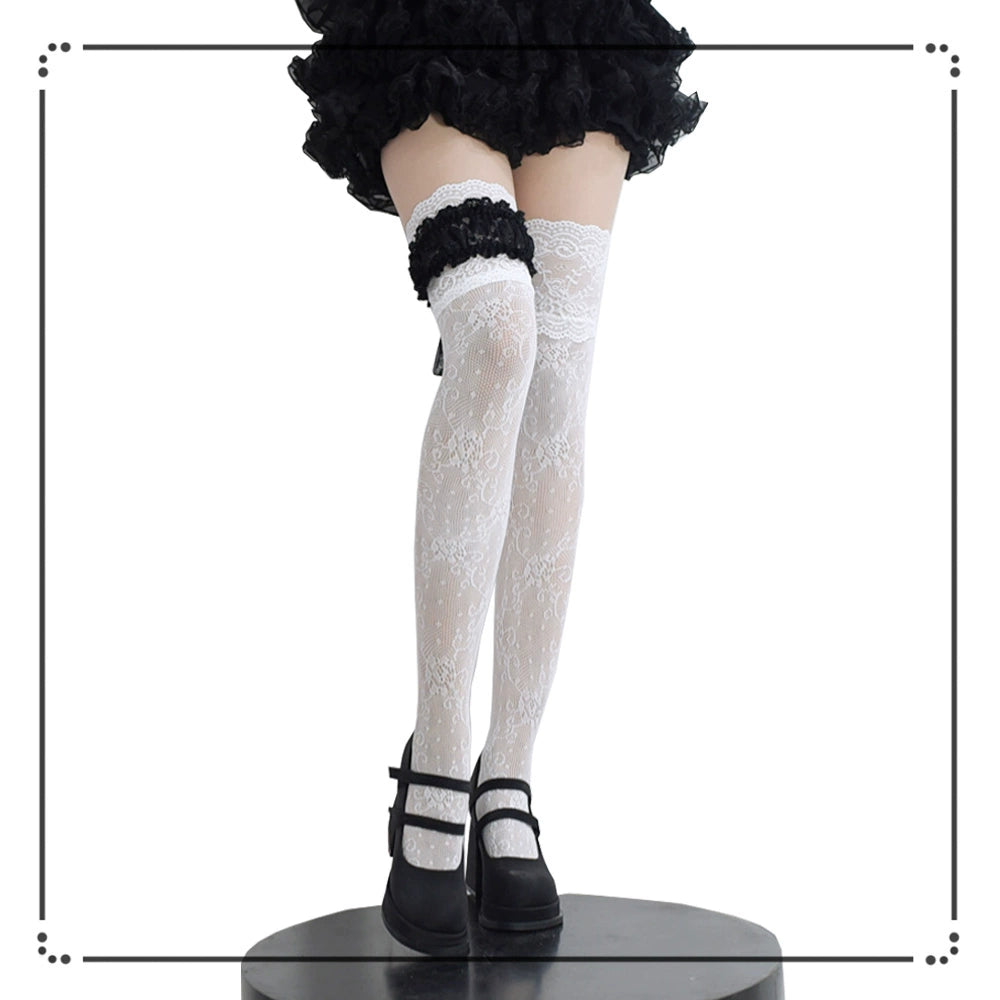 Gothic Lolita Lace Stockings, Bow Garter 43755:784432