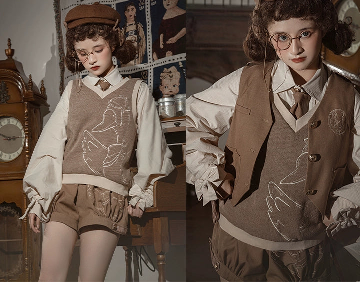 Kawaii Ouji Fashion Coffee Blouse Vest Shorts 22770:354012 22770:354012